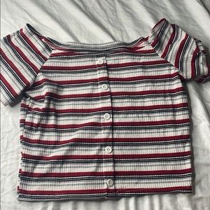 Red white black and gray Off the shoulder crop top